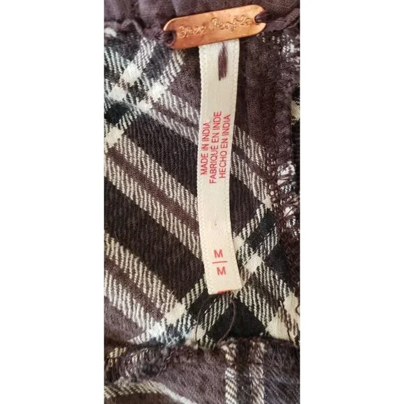 NEW FREE PEOPLE HUDSON CANYON CHARCOAL COMBO SLOUCHY PLAID COTTON PANTS MEDIUM - Picture 10 of 12